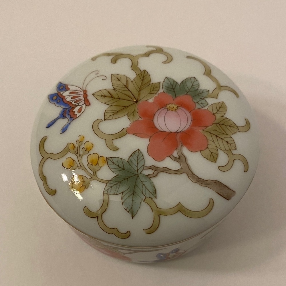 Vintage Otagiri Empress Porcelain Trinket Dish Floral Butterfly Japan Lidded